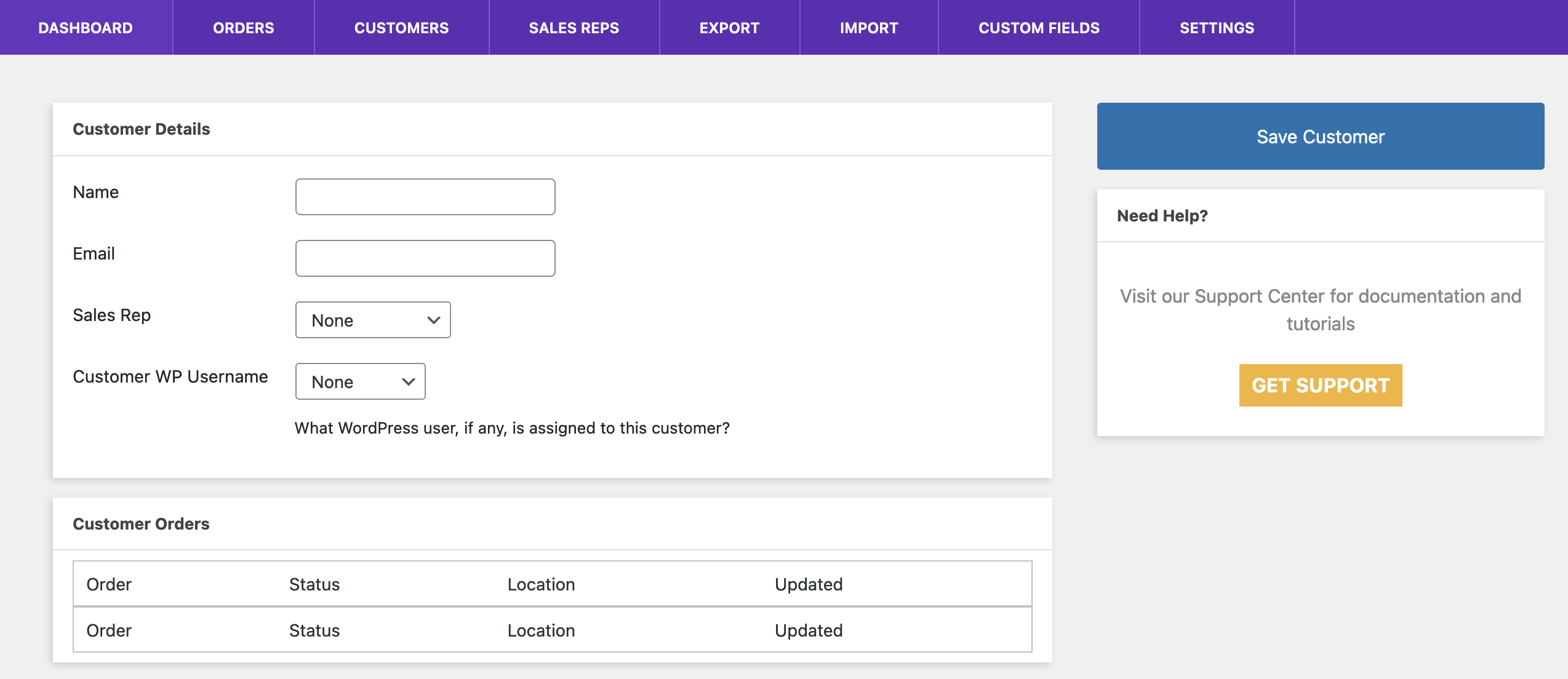 Screenshot of the Add New Customer page