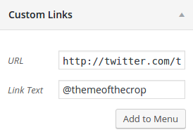 Screenshot of the Custom Links option in the WordPress navigation menu setup