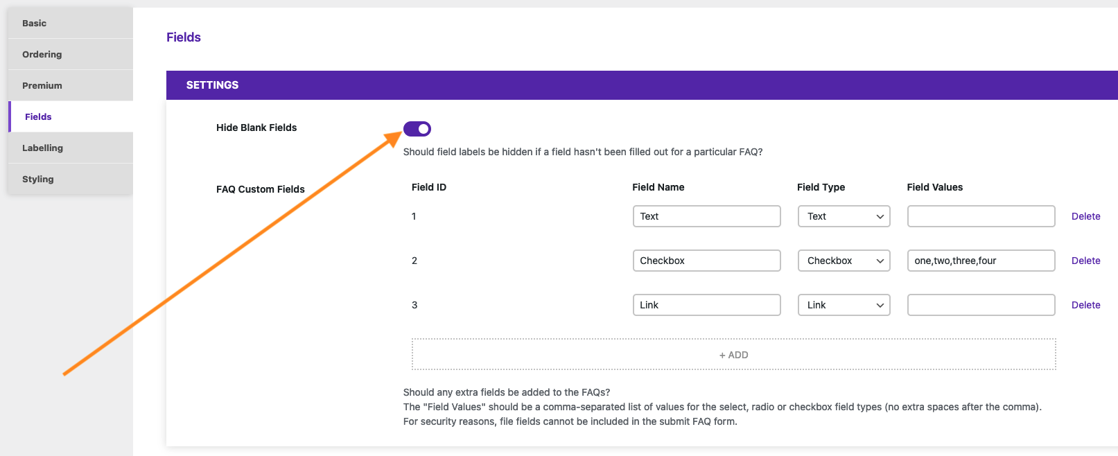 Screenshot hide blank fields setting