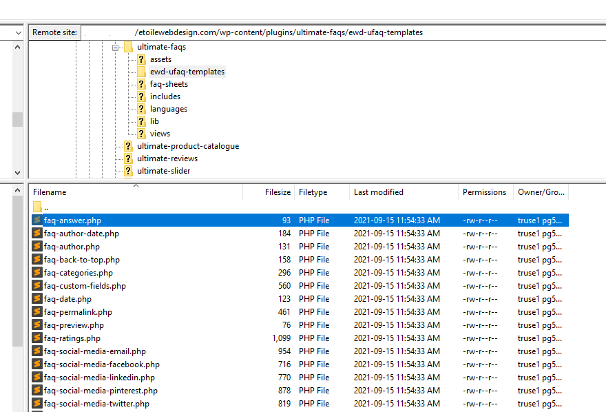 Screenshot of FileZilla FTP