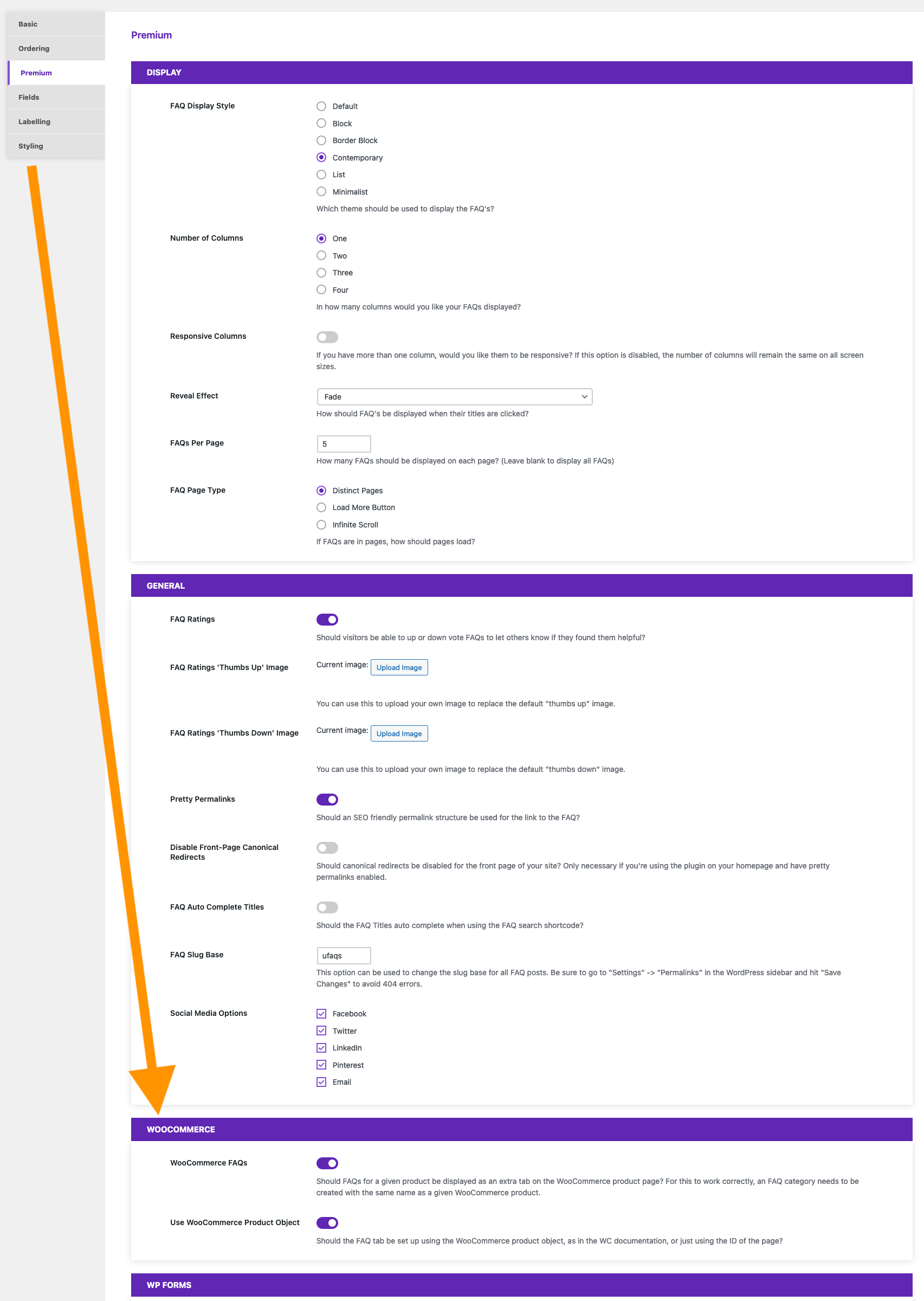 Screenshot of WooCommerce settings