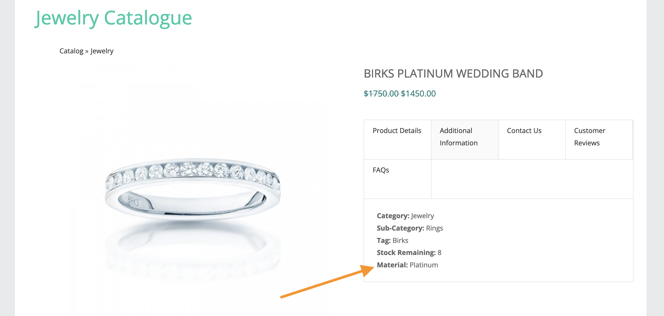 Screenshot of custom field in additional information tab on product page