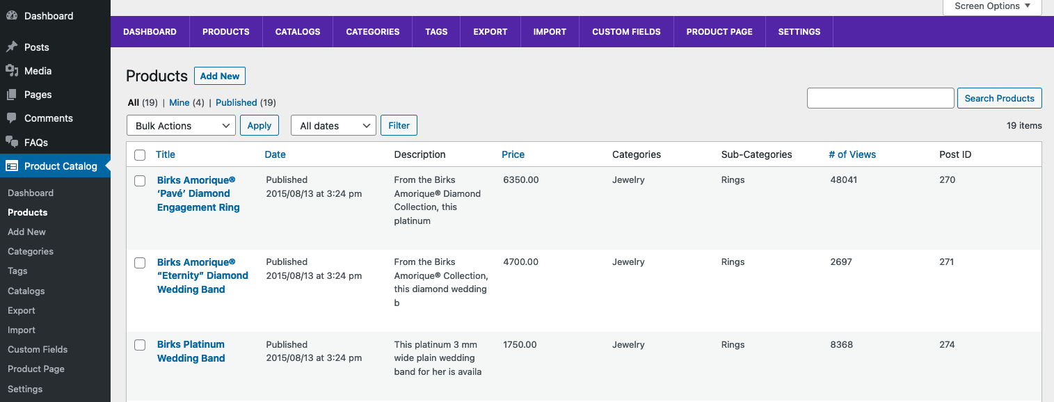 Screenshot of the Ultimate Product Catalog Products tab