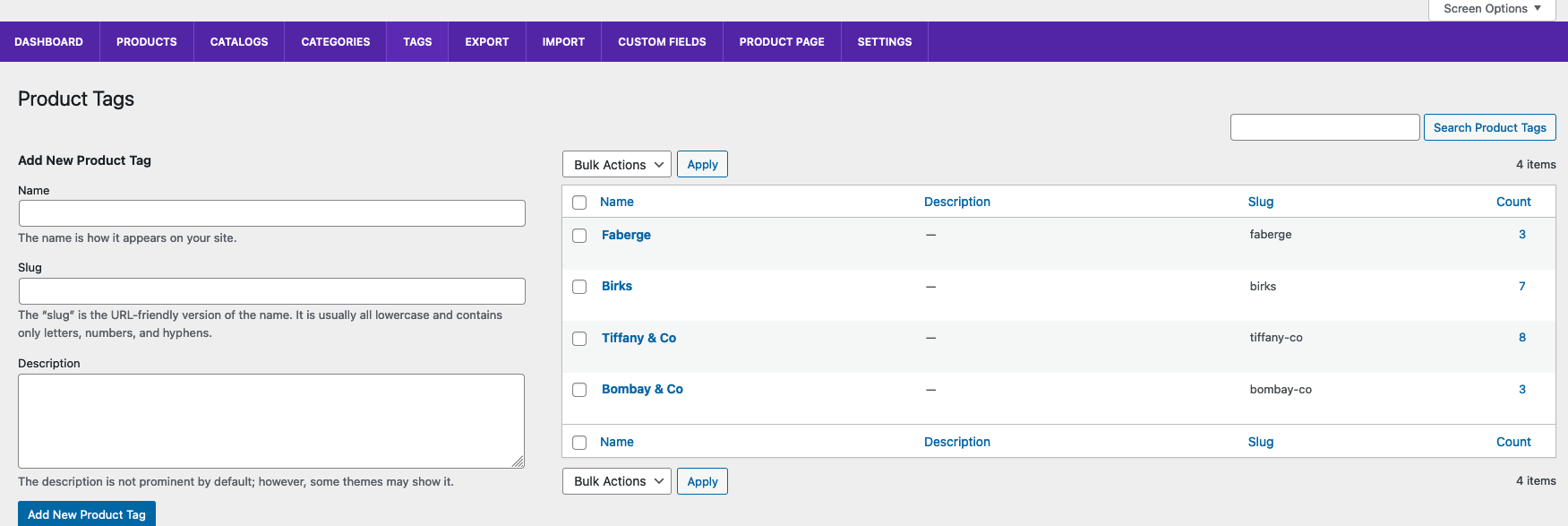 Screenshot showing Ultimate Product Catalog Categories tab