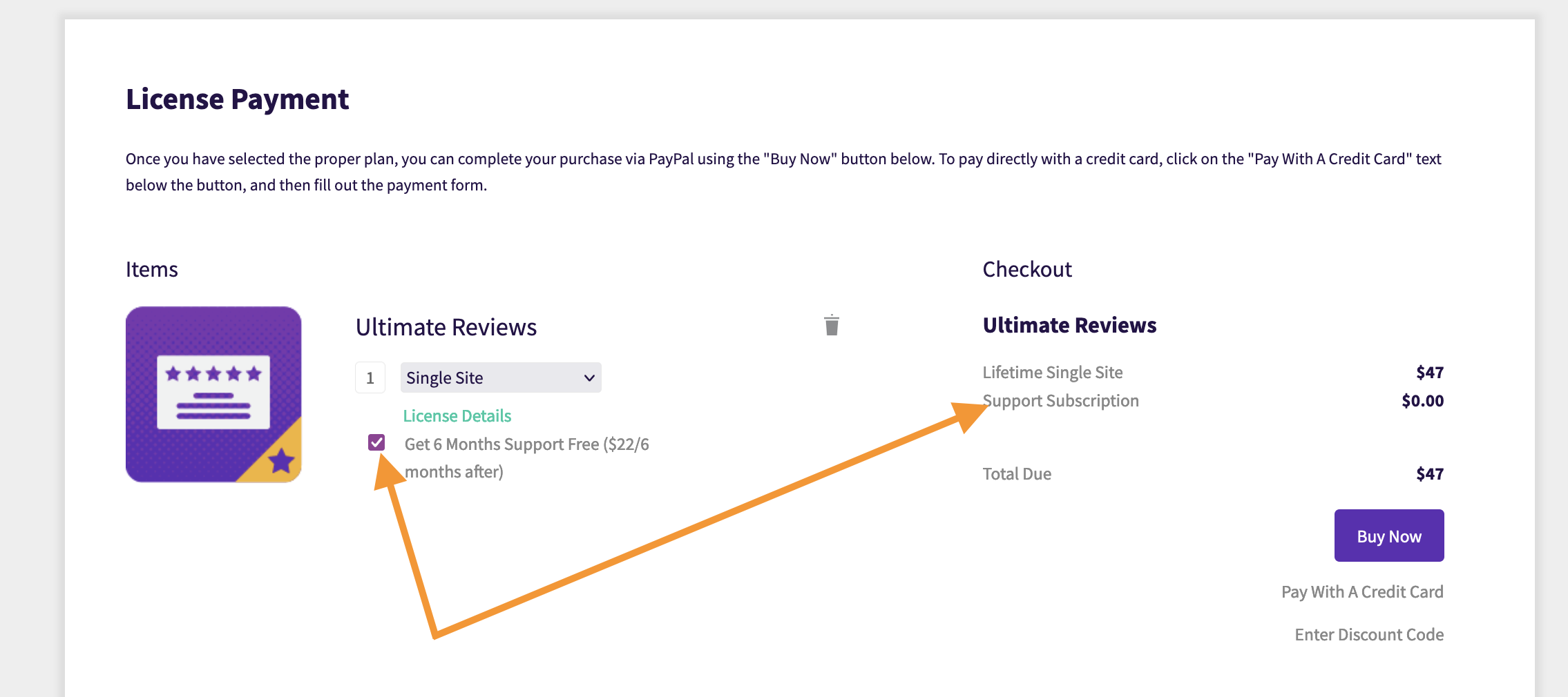 Screenshot of subscription in cart
