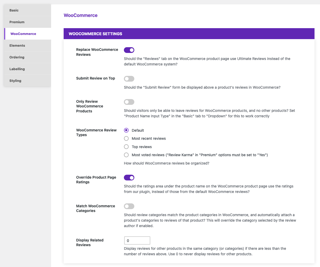 Screenshot of WooCommerce settings